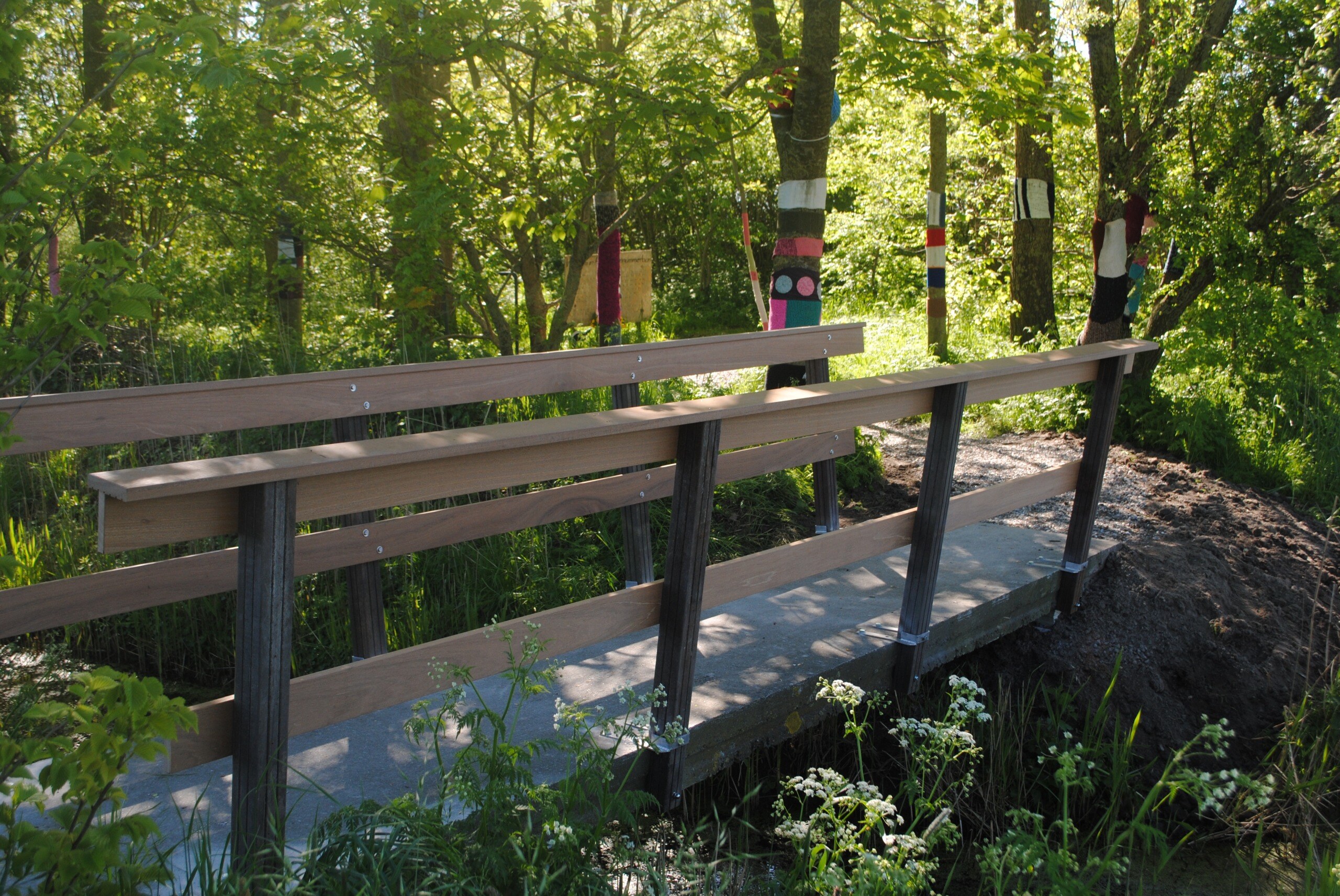Een houten bruggetje in het groen